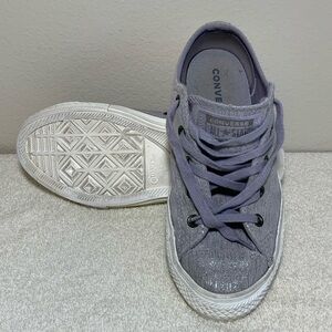 Converse All Star Purple Shimmer Leather Low Top Youth 3